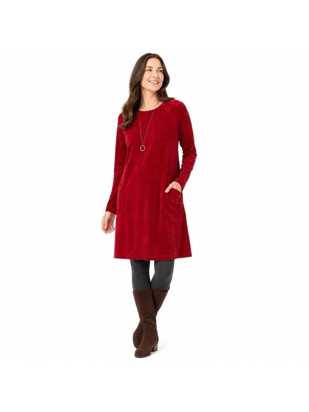 J JILL PURE JILL red velour t shirt dress LARGE pockets casual a line autumn